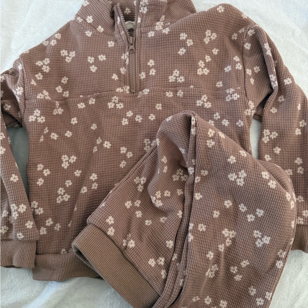 Jessica Simpson Kids Matching Set Mauve Floral Waffle Knit Hoodie & Pants